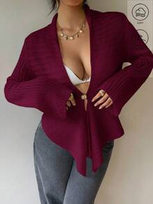 Siren Gaze 女款優雅酒紅色針織開襟衫，秋季商務休閒鈕扣前襟薄款毛衣，老錢風職場辦公穿搭，適合早午餐與通勤 - 酒紅色 - 查看 5