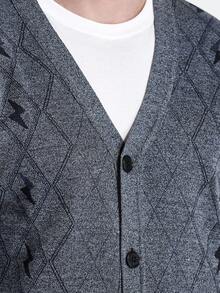 Manfinity CityGents Men's Casual Lightning Pattern Thermal Lined Button-Up Cardigan, Autumn/Winter