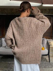 DAZY Women's Loose V-Neck Casual Cardigan, Autumn - Brown - View 2