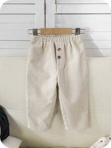 SHEIN Young Young Boy Elastic Waist Corduroy Pants, School Jogger Trousers, Spring/Summer Bottoms Little Boy Pants Toddler Pants - Apricot - View 3