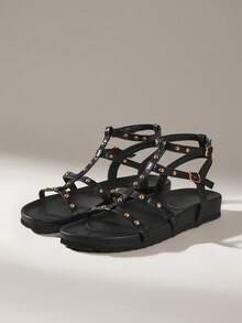Solecia Women Fashion Open Toe Strappy Comfortable Flat Sandals, Brown, Suitable For Spring/Summer Holiday Season Spring Break Easter For Christmas - Black - View 5