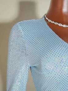 Franclia Rainbow Sequin Waist Cinched Party Dress For Women - Blue - View 7
