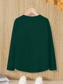 EMERY ROSE A Large-Sized Dark Green Round-Neck Long-Sleeved T-Shirt, Comfortable And Versatile - Dark Green - View 2