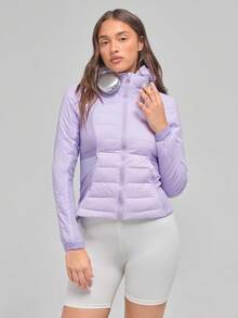 SHEIN Unity 女士休闲拼布连帽夹克，秋冬 - 紫色 - 查看 6