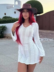 Bearsaez Women Solid Color Simple Daily Cover Up,Summer Beach - White - View 6