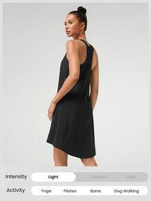 GLOWMODE VitalSwift Lightweight Quick-Dry Racerback Side Pockets Dance Skirt Dress With Built-In Supportive Bra Daily Casual Quick Dry Moisture Wicking - Black - View 6