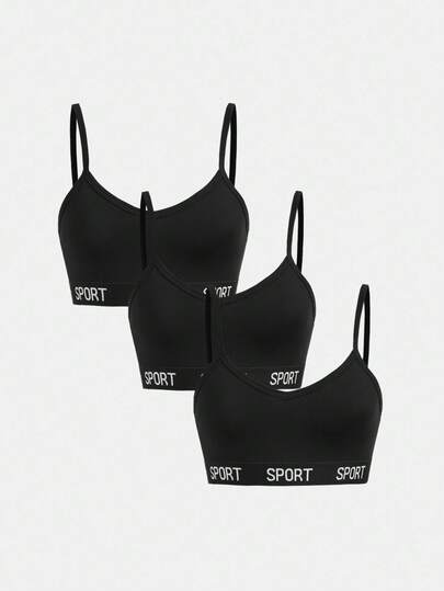 Dozemod 少女 少女 3 件套简约字母弹力吊带背心 Bralette 套装