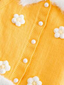 Casaco de Tricô Poncho Floral Amarelo Fofo e Casual para Meninas, Macio e Confortável, Adequado para Uso Diário, Outdoor, Viagem, Férias, Casa, Creche, Outono/Inverno, Natal, Volta às Aulas, Festa, Versátil Suéter de Inverno Natal Halloween Outono Inverno Casacos Suéteres - Amarelo - Visão 14