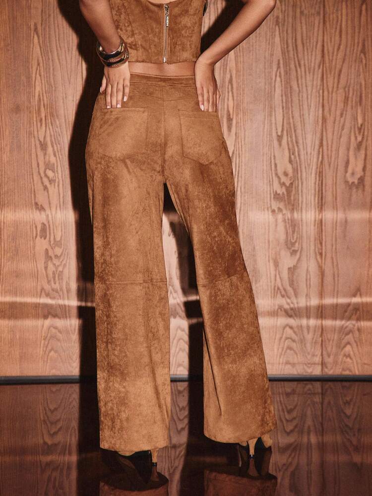 KIZN Pantalones anchos de ante con campana en la Bottom