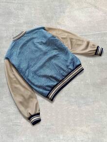 ROMWE MEN Street Life Men's Contrast Color Patchwork Front Button Fashionable Baseball Jacket, Fall/Winter