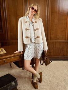 Muvela Váy ngắn xếp nếp họa tiết chấm bi cổ điển dành cho nữ, phong cách thanh lịch thích hợp cho tiệc trà chiều, đi chơi đêm, tụ tập bạn bè, sang trọng - trắng - Xem 3