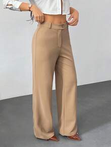 SHEIN PETITE Women's Elastic Solid Color Elegant Suit Pants Autumn And Winter Matching