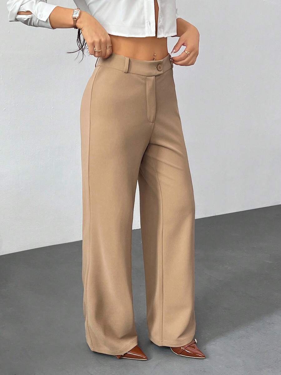 SHEIN PETITE Women's Elastic Solid Color Elegant Suit Pants Autumn And Winter Matching