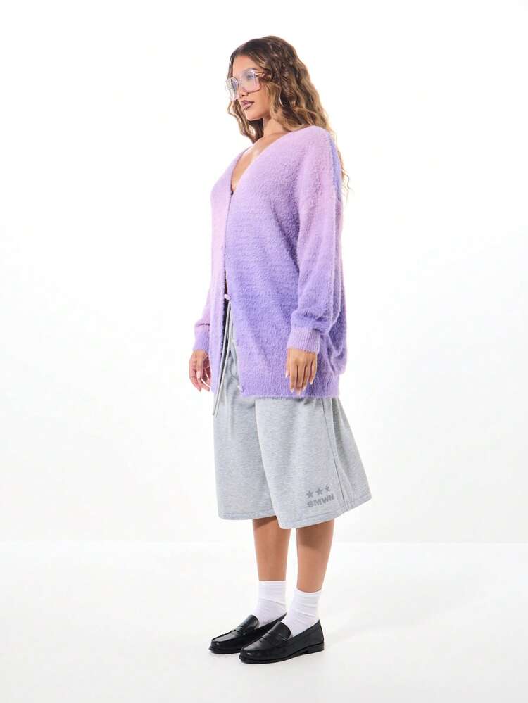 SUMWON WOMEN Fluffy Knit Button Front Cardigan With V Neck