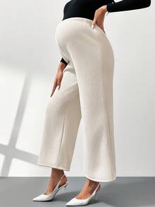 MaterniWear Pantaloni casual larghi in vita regolabile, morbidi e comodi, per gravidanza, tinta unita - Albicocca - Visualizzare 3
