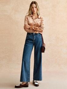 Écloséra Women's Solid Color Simple Casual Denim Jeans - Medium Wash - View 5