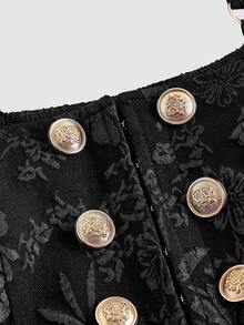 SHEIN MOD 大码黑色提花拼布金属扣带连体裤 - 黑色 - 查看 3