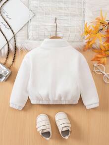 SHEIN Sweat-shirt blanc à col mignon pour bébé fille, polyvalent pour l'automne/l'hiver - Blanc - Voir 3