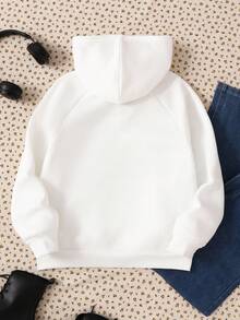 SHEIN 青少年女孩灰色纯色连帽运动衫 女童秋冬装 - 白色 - 查看 6