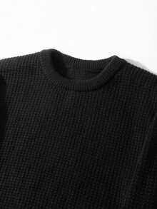 Chillumni Men's Casual Solid Color Knit Sweater, Autumn/Winter, Long Sleeve Top - Black - View 3