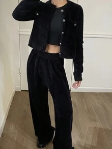 DAZY 2pcs Women's Cardigan Sweater Set With Front Button Long Sleeve Top And Pants