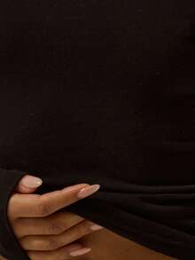 MUSERA ESSENTIALS 修身圆领长袖棉混纺上衣，优雅基础款，性感百搭，适合春夏假日穿着。 - 黑色 - 查看 6