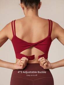 GLOWMODE FeatherFit™ Dual-Strap Knotted Back Sports Bra Low Impact Yoga Pilates Daily Removable Cups - Maroon - View 3
