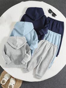 SHEIN Bộ 6 món/Bộ đồ thể thao dễ thương cho bé trai/bé gái, áo hoodie in chữ đan và quần jogger, quần áo trẻ em Unisex cho mùa thu/đông - Nhiều màu - Xem 2