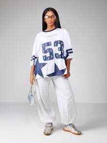 Missguided x Playboy Varsity Style Oversized Jersey Top With Graphic Print Numbers Side Stripe Detail University Casual Streetwear Baseball Tee Retro Athletic Look Autumn Winter