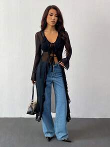 SHEIN PETITE Women's Autumn Contrast Ribbon Welt Bow Embroidery Casual Sports Jacket, Suitable For Going Out