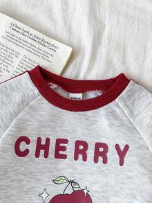 SHEIN 2pcs/Set 6Months-3Years Baby Fall For Girl Casual Style Suit,Cherry-Priting Basic Top&Long Pants Cherry Baby Clothes