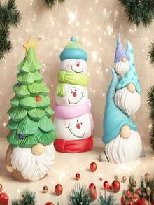 1 molde de vela perfumada con diseño de árbol de Navidad/muñeco de nieve apilado/Papá Noel, molde de vela tridimensional navideña DIY, molde de jabón hecho a mano, molde para hacer figuras decorativas artesanales