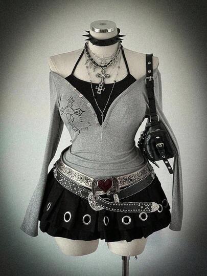 Sunspun Plus Size Casual Colorblock Cross Print Halter Neck T-Shirt, Autumn