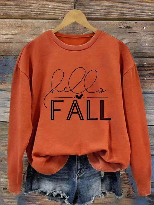 EMERY ROSE Women's Letter & Ghost Print Casual Loose Fit Crew Neck Long Sleeve T-Shirt