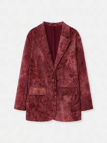 lacRébo Blazer holgado y texturizado de color borgoña con flores, con bolsillos delanteros, para mujer en otoño e invierno - Rojo - Ver 9
