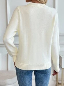 SHEIN LUNE Casual Rhinestone Decor Crew Neck Sweater, Autumn/Winter - Beige - View 2