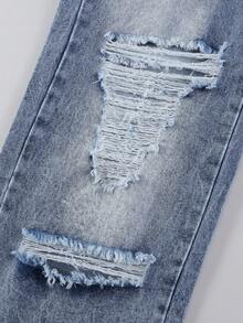 Sparklyn 少女 Y2K 风格破洞直筒宽松牛仔裤，浅蓝色牛仔布，舒适棉质面料，适合日常穿着、上学和通勤