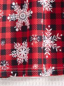Young Girls Christmas Dress, MERRY CHRISTMAS Heat Transfer Print, Ruffle Sleeve Decor, Snowflake & Red Plaid Print Dress, Comfortable Casual For Little Girls