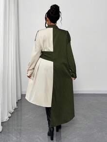 Maweii 大码女式拼布条纹侧结工装口袋休闲通勤连衣裙