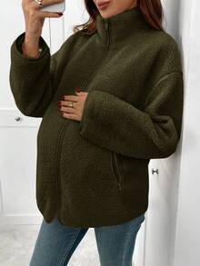 SHEIN Maternity Solid Color Drop Shoulder Long Sleeve Casual Fashionable 3-In-1 Jacket Plus Size Jackets Fall Clothes For Women Sweaters For Women Cold Weather Clothes Women Maternity Clothes Fall Winter - Army Green - View 6