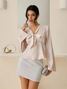 Lyxana 女士基本款长袖衬衫，优雅通勤、办公室和休闲穿着 - 杏色 - 查看 4