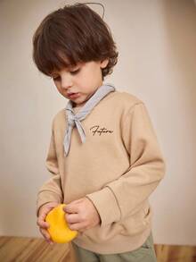 Loomiva 2pcs/Set Young Boy Casual Cute Versatile Large Letter Graphic Knit Sweatshirt Set, Suitable For Birthday Party, Evening Party, Performance, Wedding, Baptism, School Opening Ceremony, Daily Wear, Travel, Sports Autumn Winter Clothes For Girls - Camel - View 5