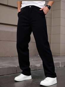 1pc Teen Boy's Pleated Front Loose Wide Leg Pants - Black - View 1