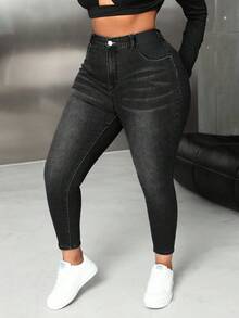 SHEIN PETITE CURVE Plus Size Women Blue Denim Stretch Skinny Jeans