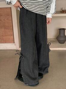 DAZY Girls' Bow Decor Denim Jeans - Black - View 5