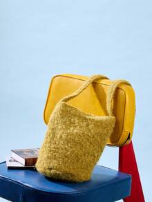 Joivida 1 pieza Bolso de tela de estilo retro clásico, bolso de hombro de unicolor de material de lana mostaza, estilo perezoso y casual, adecuado para viajes y fotografía, de gran capacidad - Multicolor - Ver 2