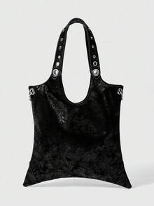 ROMWE Goth 1 件黑色 Y2K 复古女士单肩包，金属铆钉翅膀装饰 PU 皮革斜挎包，适合购物、日常使用、万圣节礼物、万圣节钱包，非常适合化装派对万圣节时尚和哥特式时尚 - 黑色 - 查看 6