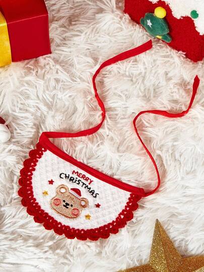 PETSIN A Christmas Pet Bib Bib, Cat And Dog Christmas Outfit Drool Bib Embroidered Teddy Bear Scarf Scarf Scarf