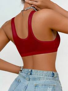 SHEIN 1pc Women's Front Closure Wireless Bra, Christmas - Red - View 2