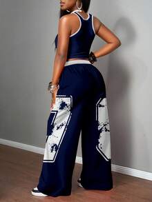 Slaydiva 2pcs/Set Women Casual Street Style Tight Camisole And Loose Pants Suit, Suitable For Street Wear